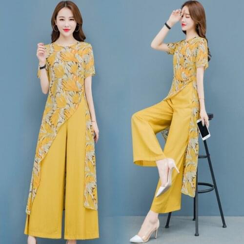 Light mature professional sets 2021new women fashion age reduction chiffon shirt wide leg pants temperament casual two-piece set