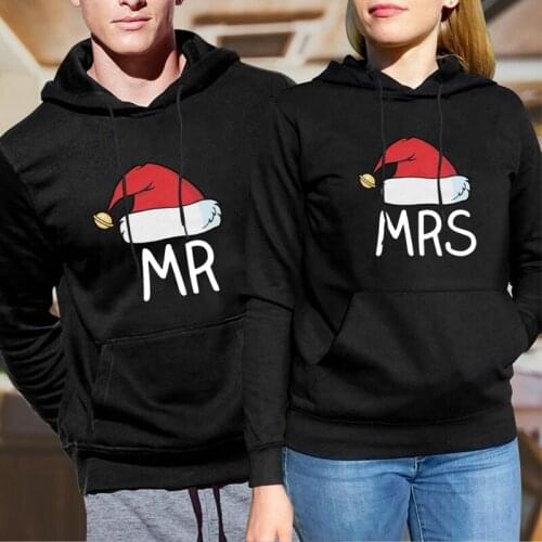 Women Men Lovers Sweatshirt MR MRS Christmas Hat Couple Hoodies Hoody Lovers Couples Hoodies Casual Pullovers Gift