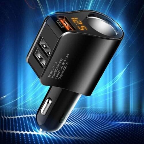 Car Charger Extension Cigarette Lighter Adapter,Socket Splitter with 3 USB and Voltage Meter
