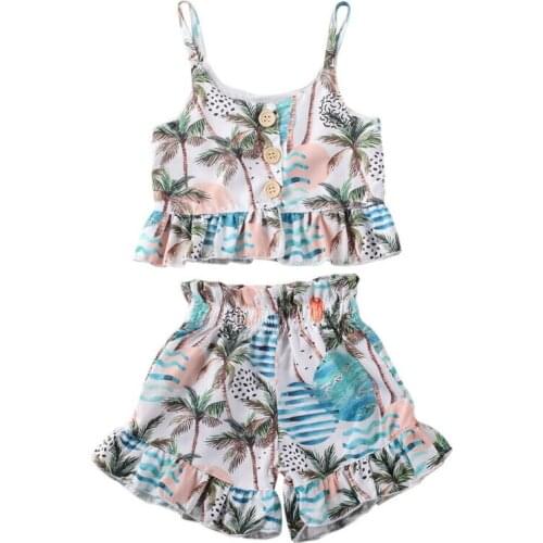 Toddler Kids Baby Girls Coconut Print Crop Tops+Shorts Pants Outfits Set Summer