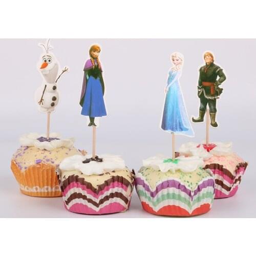 24pcs Elsa Anna Cupcake Toppers Picks Girls kids Birthday Party Decoration Kids Princess Wedding Decoration Cake Toppers