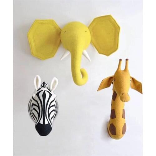 Zebra/Elephant/Giraffe 3D Animal Head Wall Mount Children Stuffed Toys Kids Room Wall Home Decoration Accessories Birt