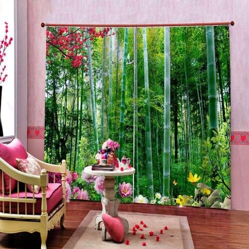 Green bamboo landscape curtains 3D Curtain Luxury Blackout Window Curtain Living Room stereoscopic curtains