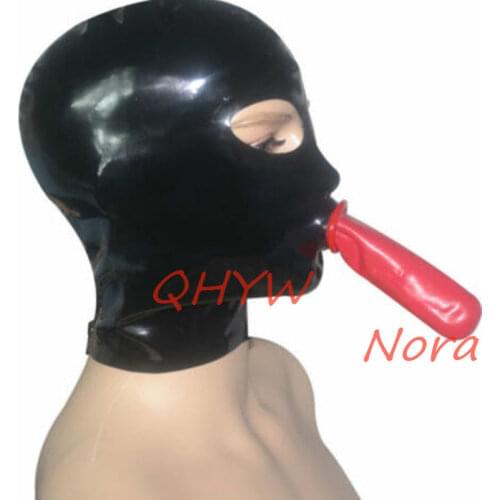 Pure 100% Natural Latex Woman Mask Hood with Muzzle Mouth Condom Cosplay Costumes Anime Cosplay