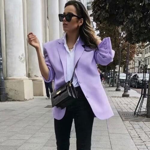 2020 Autumn Blazer Turn Down Collar Vintage Purple Coat Fashion Loose Style Casaco Feminino Tops For Women Outerwear