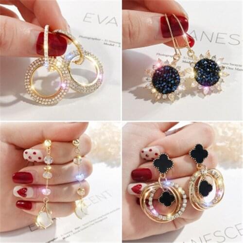 2021New High-end Crystal Tassel Earrings Geometric Pearl Earrings For Women Pendant Bride Wedding Jewelry Gift Korean Earings