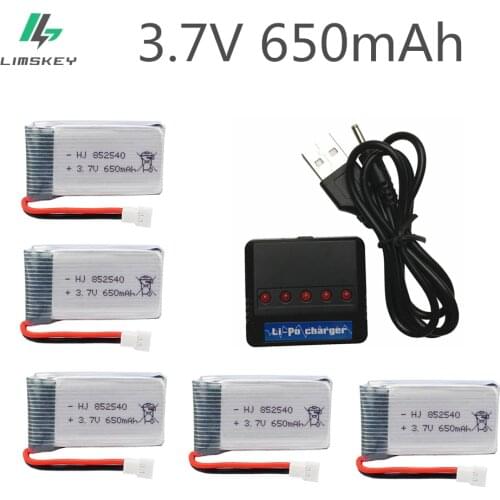 5pcs 3.7V 650mAh Drone Rechargeable Li-polymer Battery 802540 + USB Charger set For SYMA X5C X5C-1 X5 H5C Quadcopter