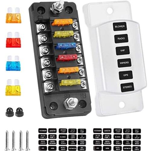 6-Way Independent Positive and Negative Long Non-Lighted Fuse Box, Multi-Position Fuse Box