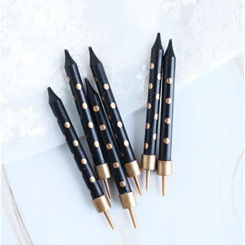 6pcs !Black and gold striped wave point star baking cake candles for birthday party wedding decorations floating candles