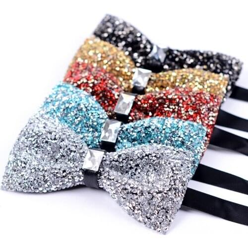 Shiny Romantic Wedding Party Groom Bow Tie for Men Luxury Noble Diamond Designers Brand Butterfly Bowties With Gift Box
