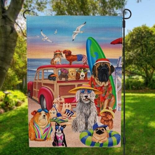 Two-sided Beach Dogs Garden Flag Banner Home Decor with Windproof Rubber Stopper and Clip 12.5''x18.5'' 32x47cm