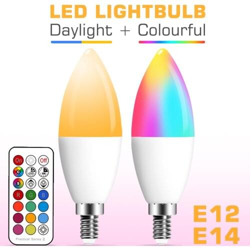 E14 LED Bulb E12 Smart Candle Light Bulb RGB Color Neon Sign Remote control Dimmable Tape Lamp 220V Indoor Lighting For Home