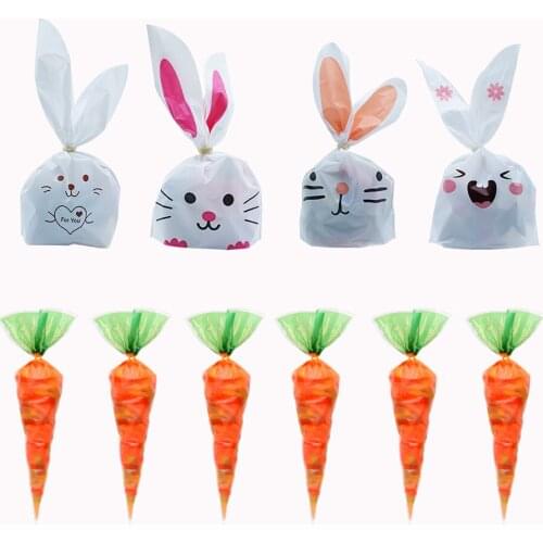 Hot Sale Batch Cute Rabbit Carrot Ear Biscuit Bag Candy Biscuit Gift Bag Snack Baking Packaging Supplies Easter Decoration