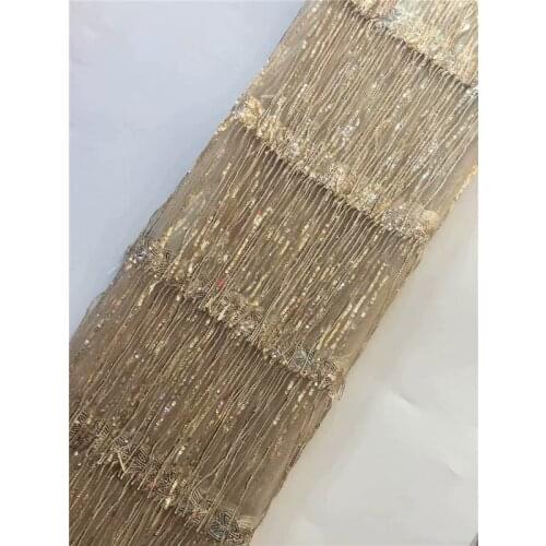 2019 Upscale African Net Champagne Sequins Lace Tissu High Quality French Tulle Lace Wedding Nigeria fabric 5 Yard
