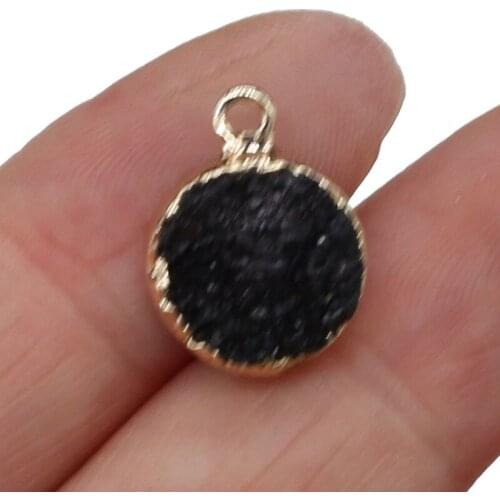Natural Stone Pendant Round Plated Black Agates Pendant Necklace for DIY Jewelry Best Birthday Gift Size 12x16mm
