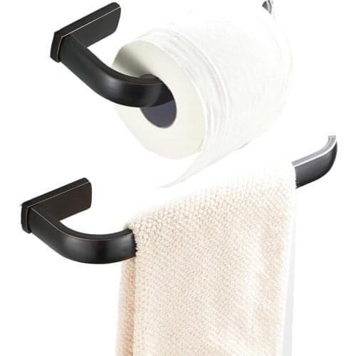 Leyden ORB Brass 2pcs Bathroom Accessories Set Wall Mounted Black Lavatory Towel Ring Holder Toilet Paper Holder Tissue Holder