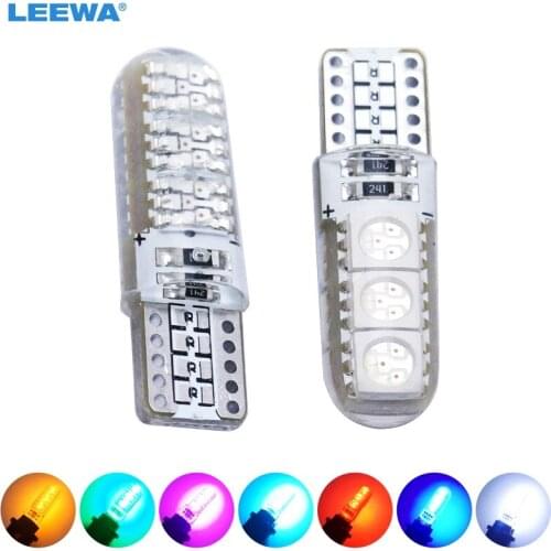 LEEWA 50pcs T10 194 501 W5W 5050 6SMD Car Silicone LED Side Dome Map Light Wedge Lamp 7-Color #CA2905