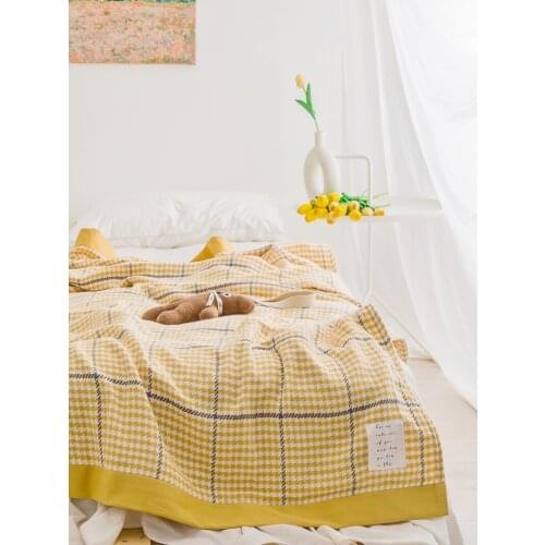 Houndstooth Plaid Throw Blanket Summer Adult Cotton Four Layers Of Gauze Binding Bedspread On The Bed 200*230cm Sofa Cover