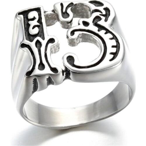 Mens Fashion Simple Personality Ring Casual Jewelry Lucky Number Carved Silver Color Ring