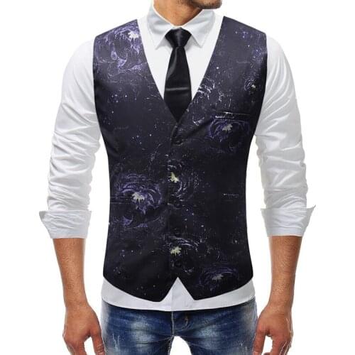 Mens Vest 2020 New Chalecos Para Hombre Men Fashion 3D Print Flower Wedding Dress Vest Casual Suit Dress Vest Colete Masculino