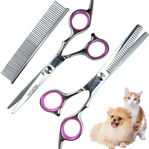 Stainless Steel Professional Pet Dogs Grooming Scissors Set Cat Hair Thinning Shear Sharp Edge Animal Barber With Comb Bag