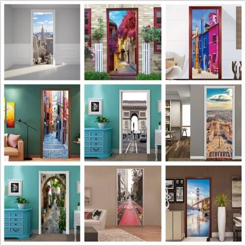City Track Stickers on the Doors Home Design Peel and Stick Wallpaper Waterproof Wall Mural Country Road Posters vinilo puerta