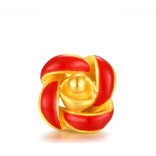 New Pure 999 Yellow gold Rose Flower Red Colour Paint Women Bracelet