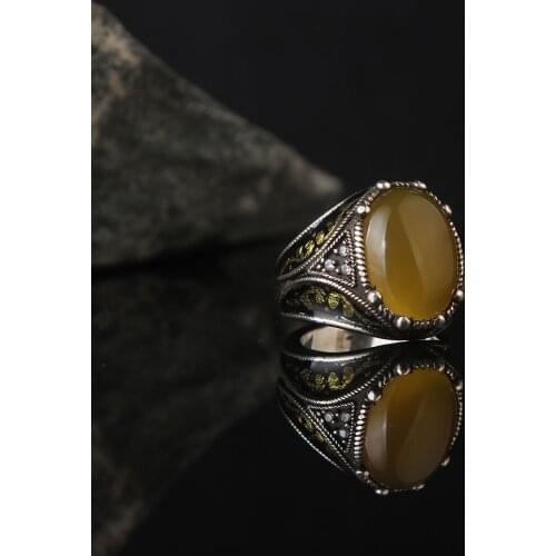 Orange Zircone Traditional Turkish 925 Sterling Silver Special Craft Handmade Signet Ring Jewelry Gift From Turkey for Women Men