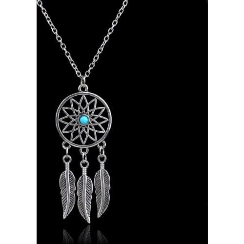 Retro Dream Catcher Necklace Vintage Feather Charm Dreamcatcher Pendant Jewelry Long Chain Necklaces Women Gifts