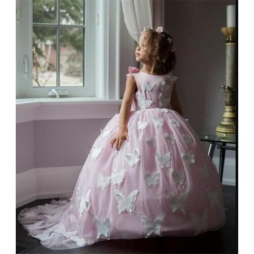 Flower Girls Dresses For Wedding 3D Butterefly First Communion Dresses Party Prom Princess Gown Pageant Dresses