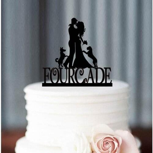 Custom wedding glitter cake topper with dogs and cats /Wedding Topper/Personlized Bride And Groom Cake Topper/couple with dogs