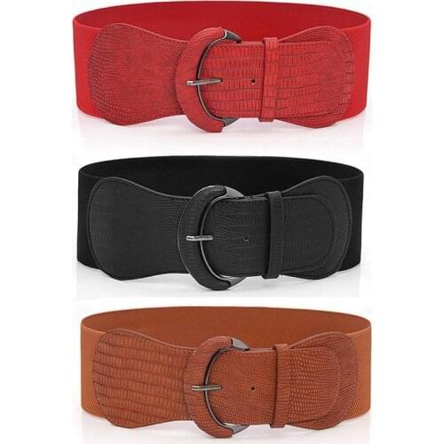 Fashion Women Belt Wild Wide Waist Belt Waistband Elastic Stretch PU Leather Belts For Ladies Leisure Dress Buckle Waistband