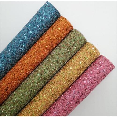 Mixed Colors Chunky Glitter Vinyl Fabric Sheet Glitter Synthetic Leather Faux Vinil For Bows Earrings DIY A4 SIZE T560B