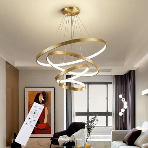 Modern Gold Round Circle Dimmable With Remote Chandelier Lighting LED Lamp Living Room Bedroom Decor Chandeliers Home Lighting