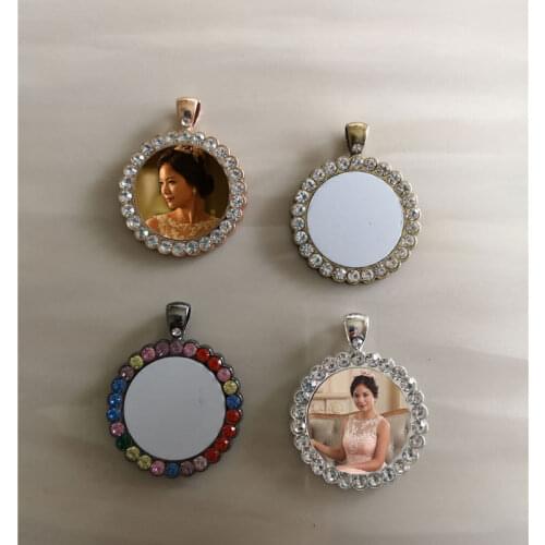 Sublimation blank necklaces pendants with drill round shape women necklace pendant hot tranfer blank consumable 15pcs/lot
