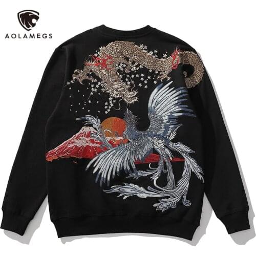 Aolamegs Harajuku Oversized Sweatshirts Men Japanese Dragon Print Hoodies Hip Hop Streetwear Autumn 2021 Casual Pullover Tops
