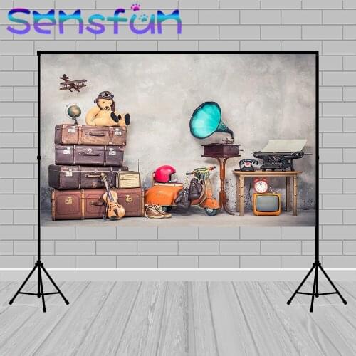 Vintage Travel Photography Backdrops for Photo Studio Retro Suitcase Children Birthday Cake Smash Photocall Background Vinyl
