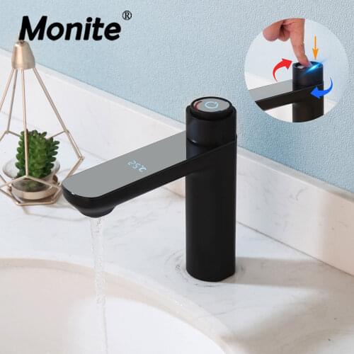 Monite Black Basin Faucet Mixer Bathroom Water Tap Chrome Stream High-Tech Water Generating Digital Display Modern Design Faucet