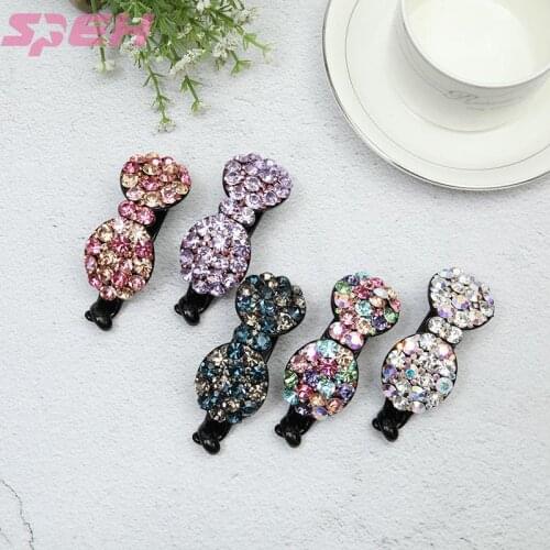 Small bowknot floret press clip fashion womens duck beak clip edge clip manual rhinestone hair clip