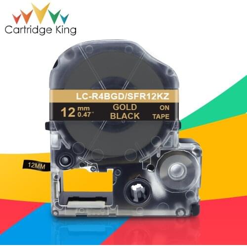 Gold on Black Satin Ribbon Labels12mm for Epson SFR12KZ LK-4BKK Gift Label Ribbon Compatible for Epson Label Maker LW-300 LW-410