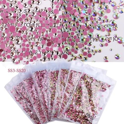 1Bag SS3-SS20 Mixed Size Tips Stones Clear/AB Crystal Non Hot Fix FlatBack Strass Sewing&Fabric Garment Nail Art Rhinestones