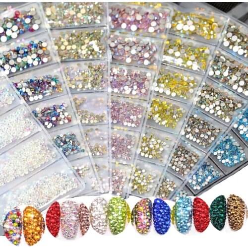 1680 Pcs Multi-size Glass Nail Rhinestones For Nails Art Decorations Crystals Strass Charms Partition Mixed Size Rhinestone Set