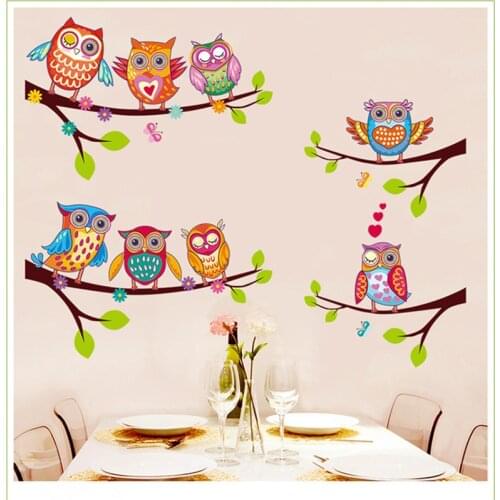3D Cartoon Colorful Owl Tree Wall Stickers For Kids Children Room Cute Vinyl Adhesive Wallpaper Home Decor Decal Removable Mural