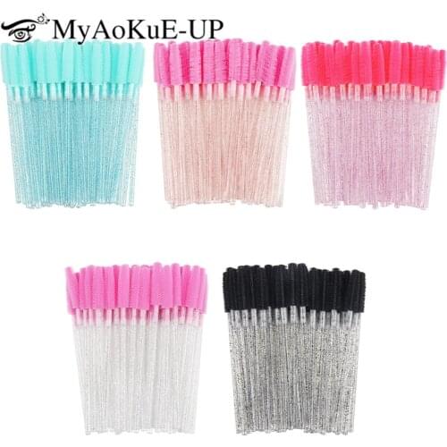 50pcs Disposable Eyelash brushes silicon microbrush crystal Handle Mascara Wands Female eyebrow Lash Extension Spoolie Brush