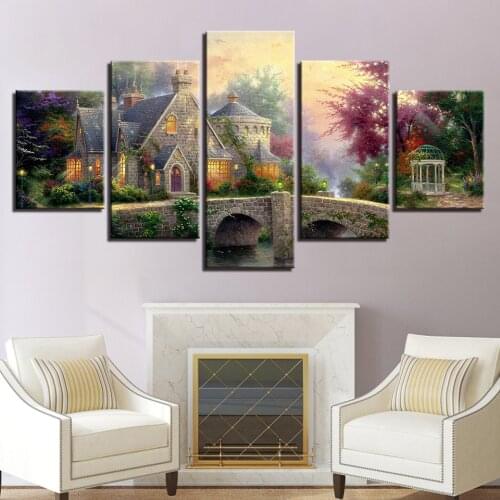 5D DIY Diamond Painting Embroidery 5 Pieces Bridge Classic Cottage Landscape Pictures Diamond Mosaic,Christmas Decoration