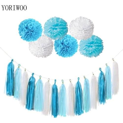 YORIWOO Happy Birthday Banner Paper Pompom Tassels Children 1st Birthday Party Decorations Kids Baby Shower Boy Girl Babyshower