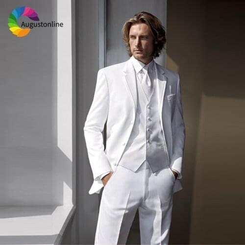 White Wedding Men Suits Groom Wear Tuxedos 3 Pieces (Jacket+Pants+Vest) Slim Fit Bridegroom Suits Best Man Blazer
