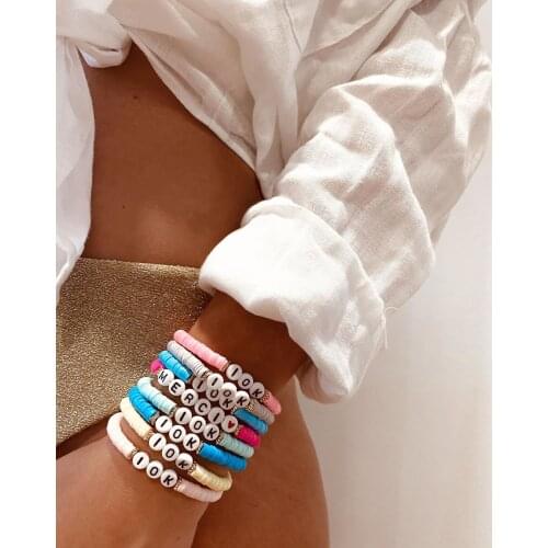 Polymer Clay Bracelets Beads Bracelet Women Letter Summer Beach Jewelry