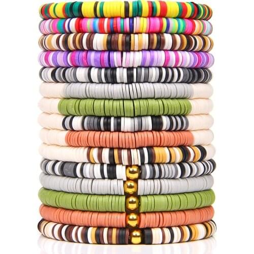 Vintage Elastic Polymer Clay Bracelets Women BOHE Summer Beach Jewelry Men Black Soft Plasticine Pottery Pulsera For Friendship