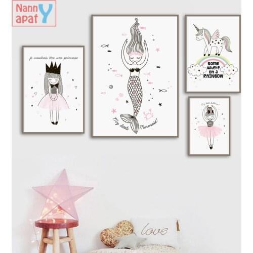 Baby Girl Room Decoration Girl Mermaid Unicorn Nordic Posters and Prints Wall Art Print Canvas Painting Modern Home Decoration